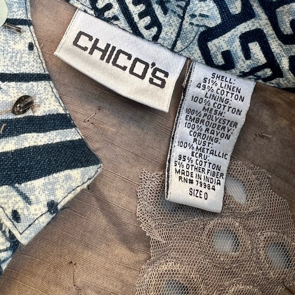 Chico’s Linen Blend Boho Embroidered Jacket with Sequins Size 0 - Picture 3 of 12